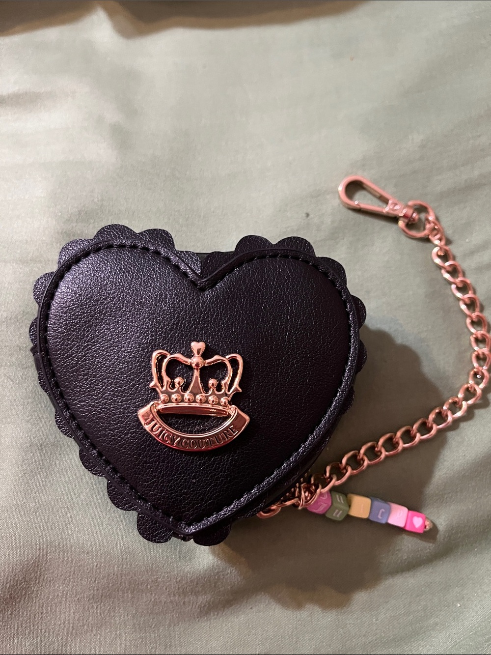 Juicy Couture Black Heart Coin Pouch with Gold Crown Chain